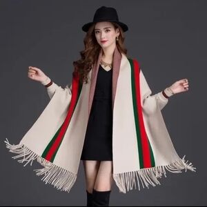 Stylish Cream Sweater with Red and Green Accents